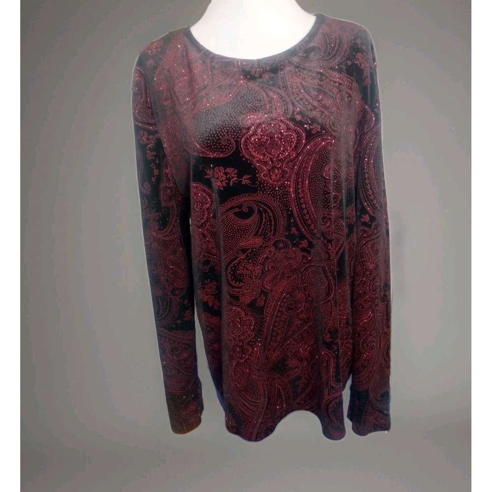 Vtg White Stag Black Velvet Red Glitter Floral Whimsigoth Top Sz XL Fairy Grunge